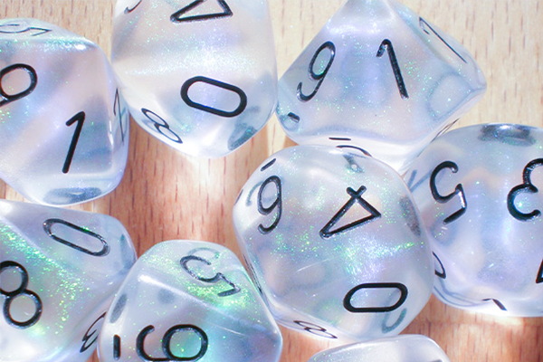 Transparent glitter resin dice